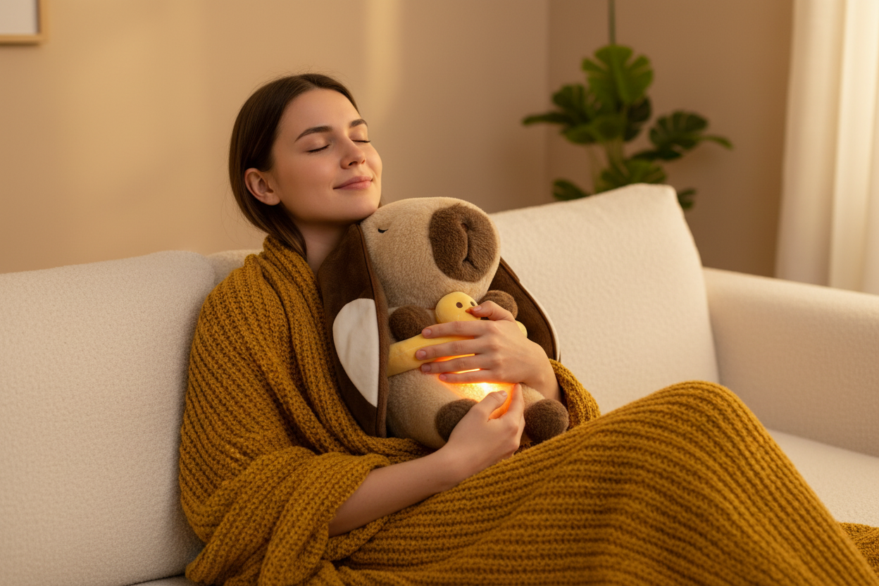 Girl Hugging Capybara Plush
